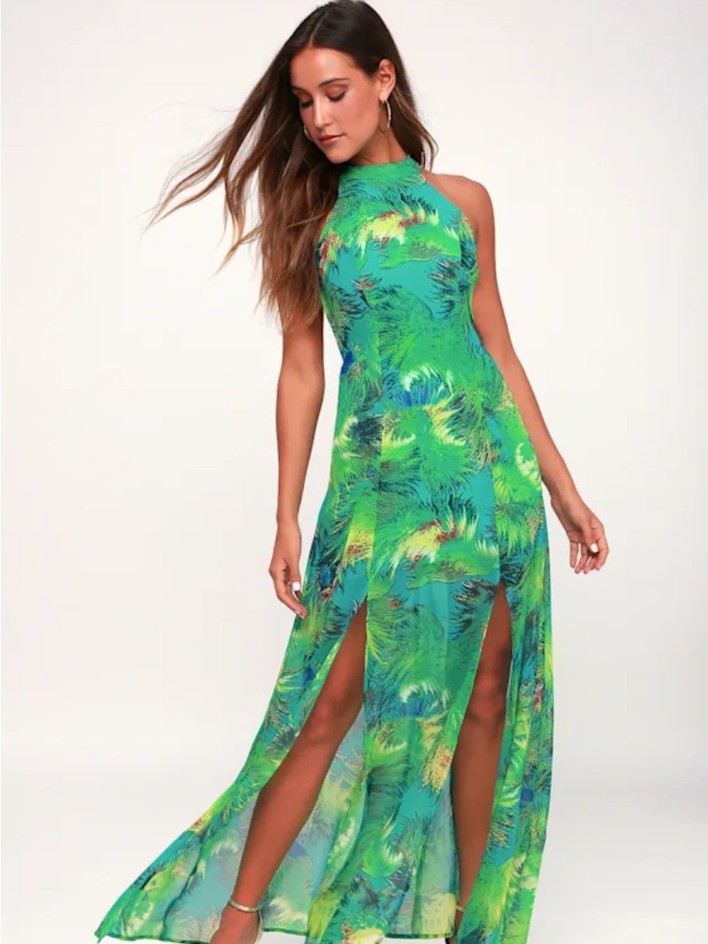 Lulu's Tropical Green Strapless Halter Gown - Picture 10 of 14